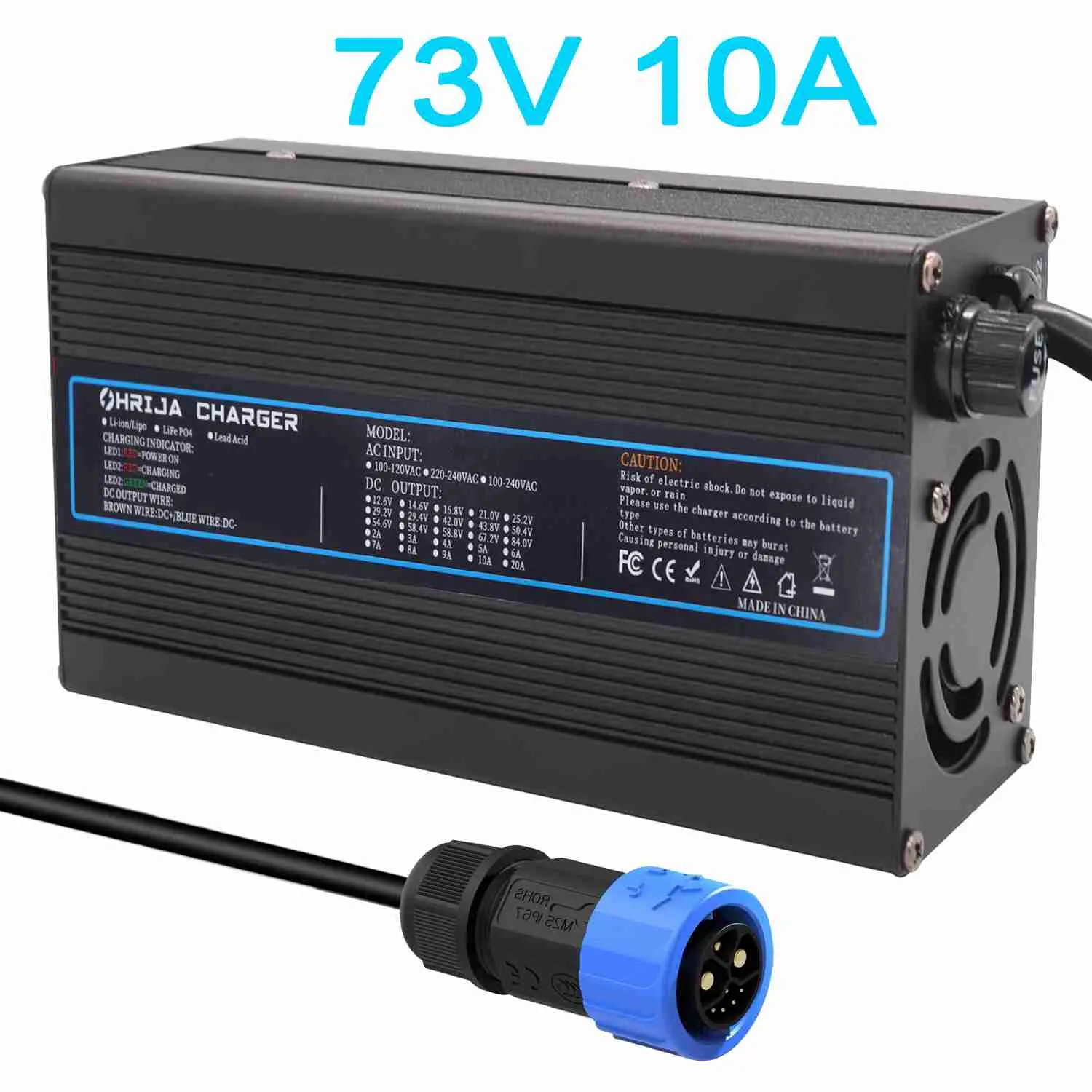 OHRIJA charge Lifepo4 battery 73V 10A charger makes it suitable for 20S 60V Lifepo4 batteries 1 charge Lifepo4 battery