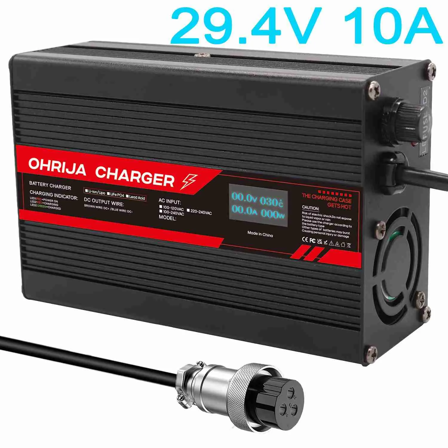 Charger 2: OHRIJA 29.4V 10A OLED Charger (Ultra-Fast Compact)