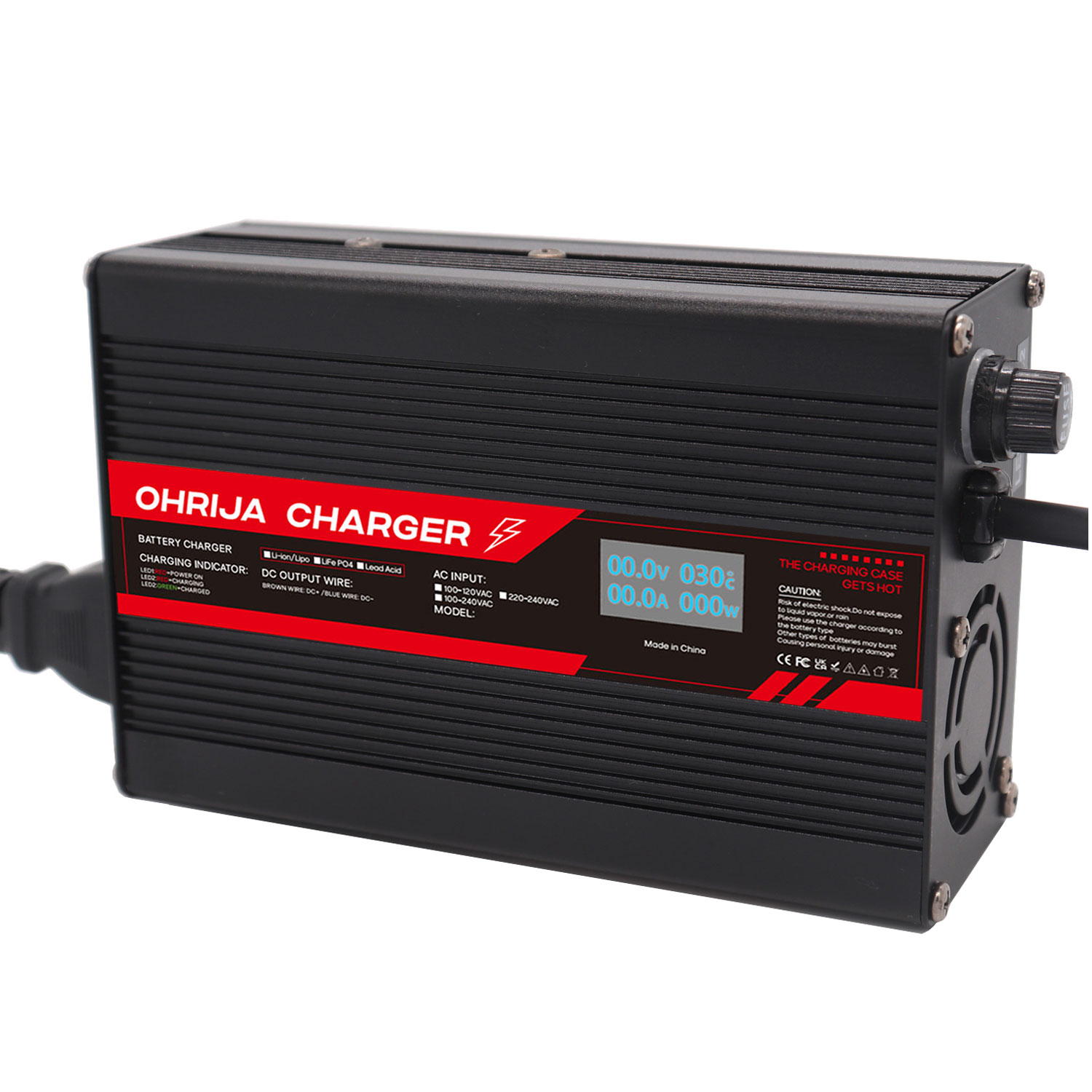 OHRIJA 50.4V 5A LCD Lithium Battery Charger suitable for 12S 44.4V Li-ion batteries | Wide AC Input, Multi-Country Plugs & Custom DC Output Connectors 17 300W 显3
