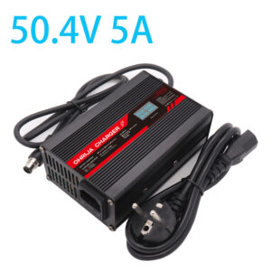 OHRIJA 50.4V 5A LCD Lithium Battery Charger suitable for 12S 44.4V Li-ion batteries | Wide AC Input, Multi-Country Plugs & Custom DC Output Connectors