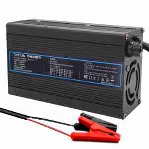 O carregador de baterias para bicicletas elétricas OHRIJA, de 48V e 54.75V, com 10A, é adequado para baterias LiFePO4 de 15S e 48V.