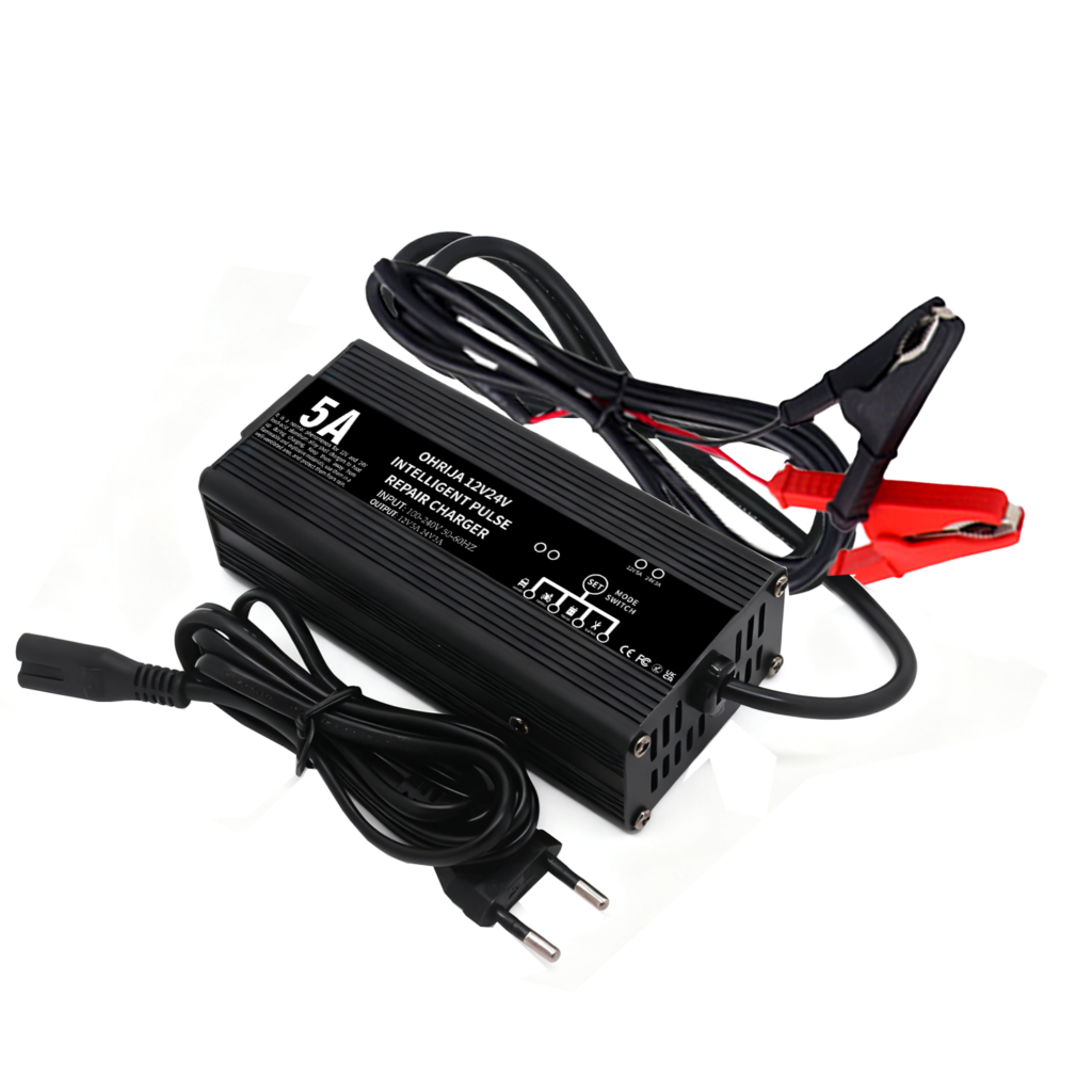 OHRIJA 12V 5A 24V 2A Intelligent Charging Unit for Motorcycles and Cars | Lead-Acid Battery Restorer | Pulse Restoration with Indicator Light
