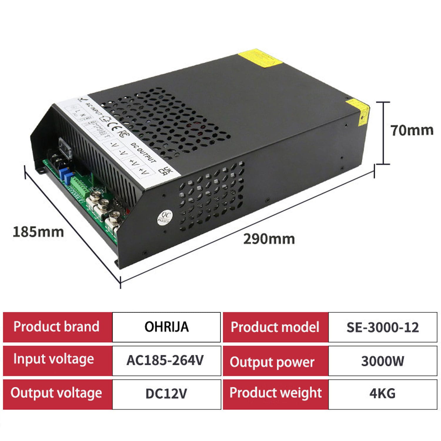 SE‑3000 Series 3000W High Power AC‑DC Switching Power Supply | AC185‑265V Input, Multiple DC Output 12V 24V 36V 48V 60V 72V 80‑120V & Custom Voltage For Industrial Equipment 4 尺寸图1
