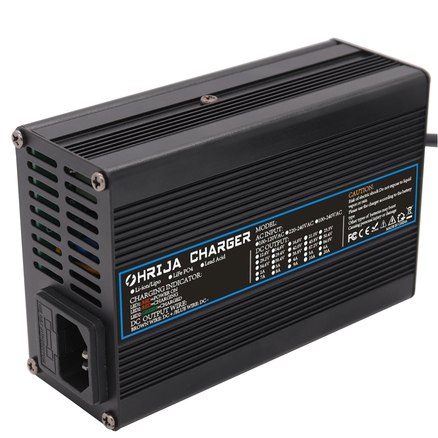 OHRIJA 18.25V 10A Aluminum Alloy Lithium Battery Charger for 5 Series 16V Lifepo4 Battery 7 300W不带显1