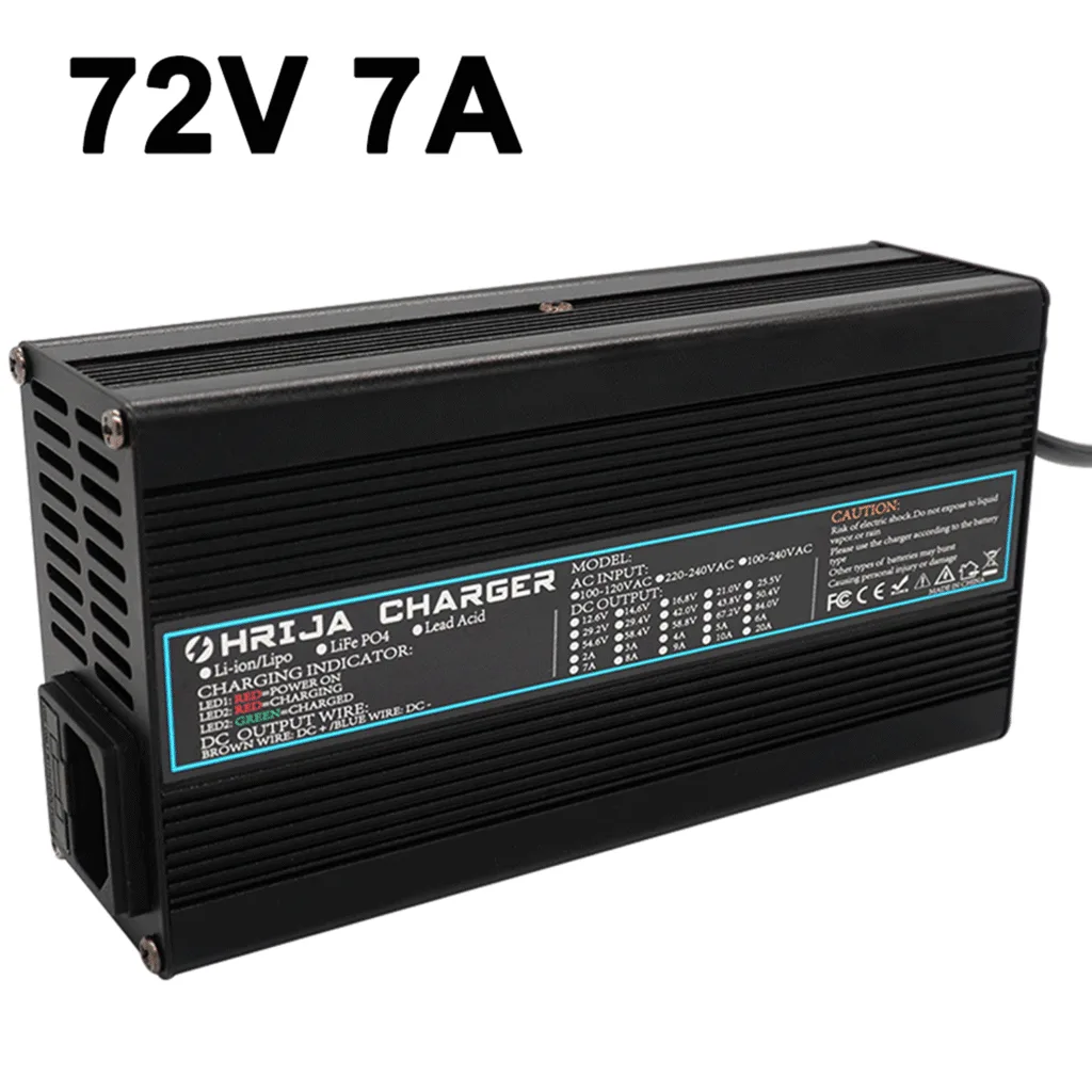 Chargeur intelligent 72 V 7 A pour batterie au plomb-acide, chargeur rapide intelligent 88.2 V avec protection de sécurité pour vélos électriques, scooters et tricycles.