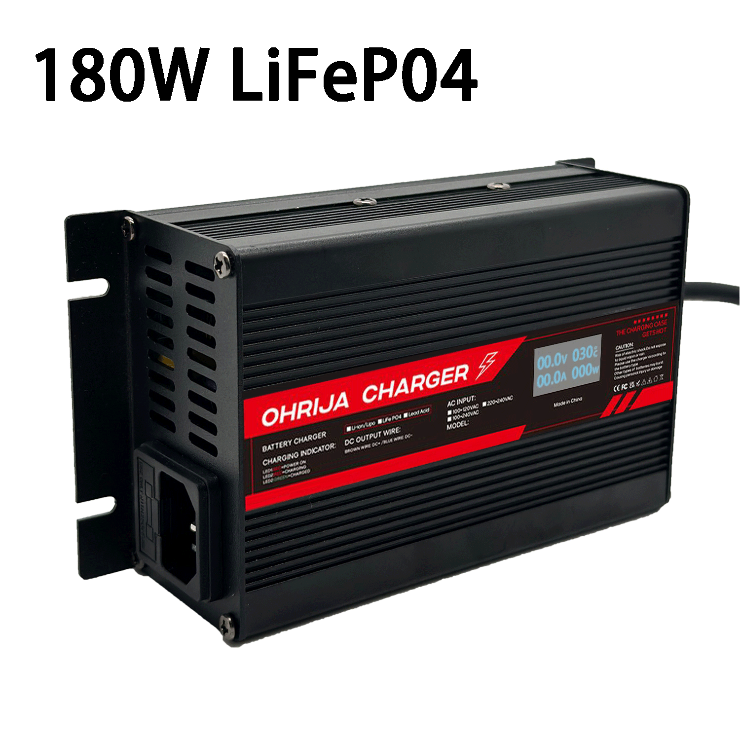 OHRIJA 180W LCD LiFePO4 Battery Charger | Wide AC Input, Optional EU/US/UK/AU Plugs & Multiple Custom DC Output Connectors 1 OHRIJA 180W LCD LiFePO4 Battery Charger | Wide AC Input, Optional EU/US/UK/AU Plugs & Multiple Custom DC Output Connectors