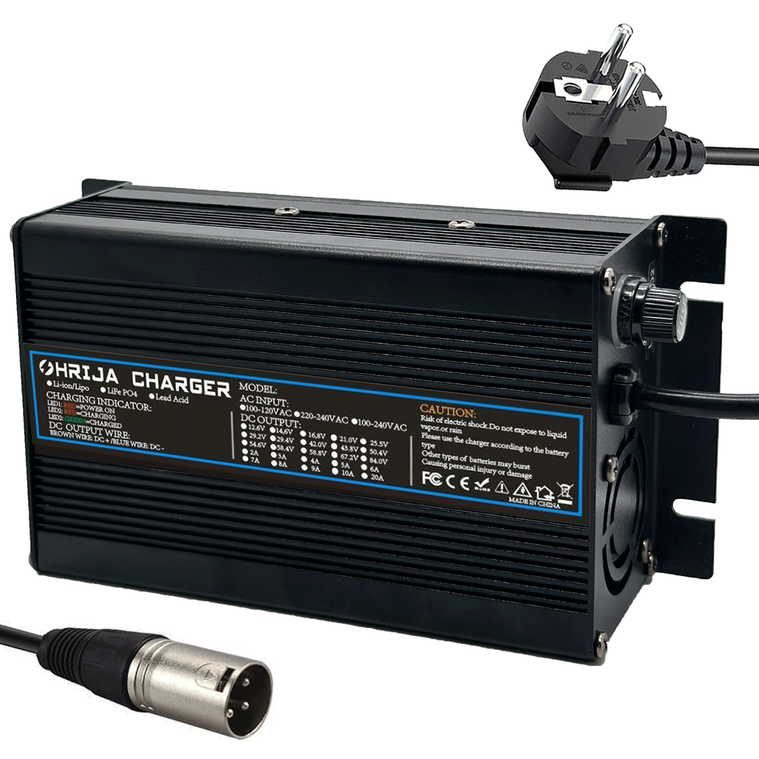 OHRIJA 180W LiFePO4 Battery Charger | Wide AC Input, Optional EU/US/UK/AU Plugs & Multiple Custom DC Output Connectors 6 2