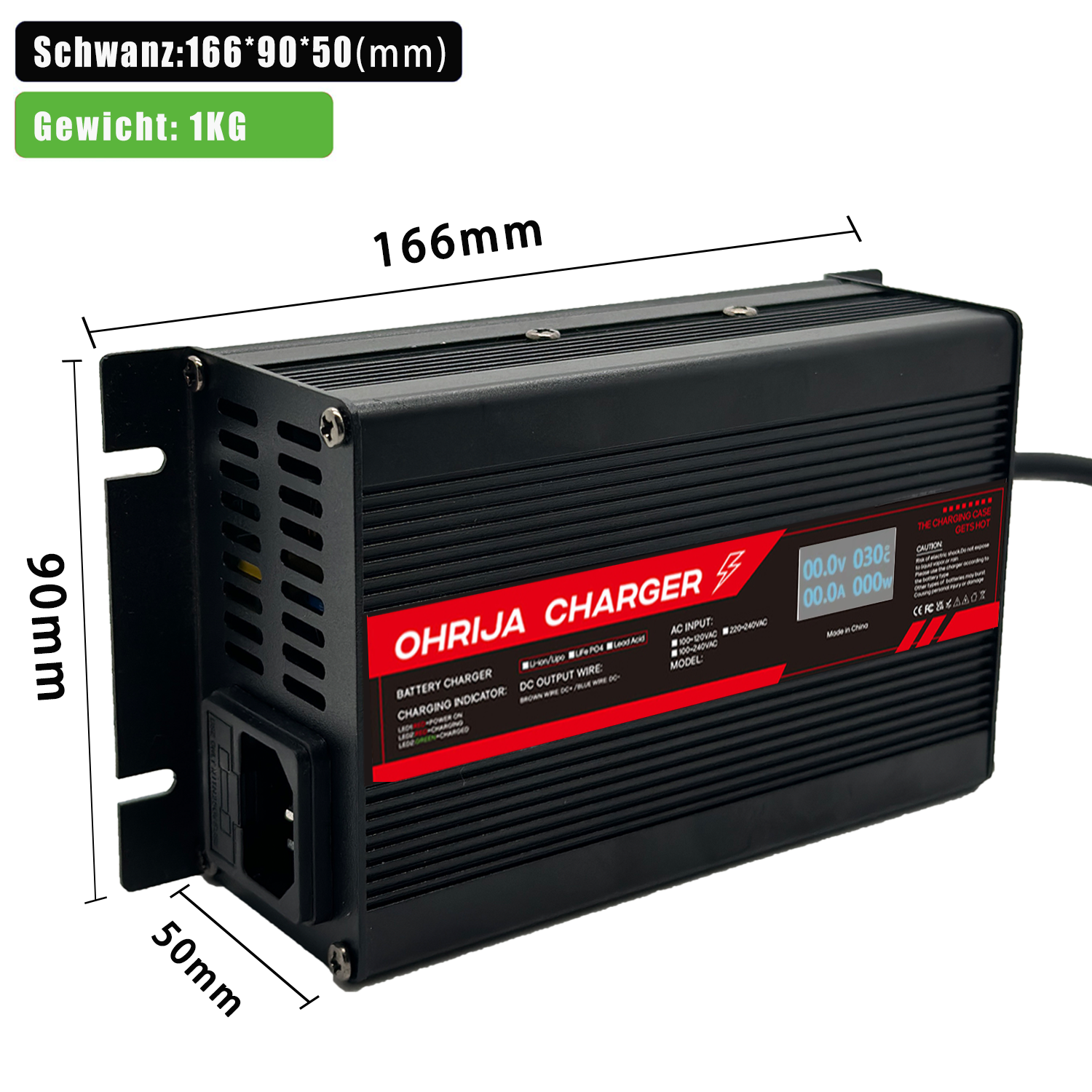 OHRIJA 180W LCD LiFePO4 Battery Charger | Wide AC Input, Optional EU/US/UK/AU Plugs & Multiple Custom DC Output Connectors 2 300W带显4 1