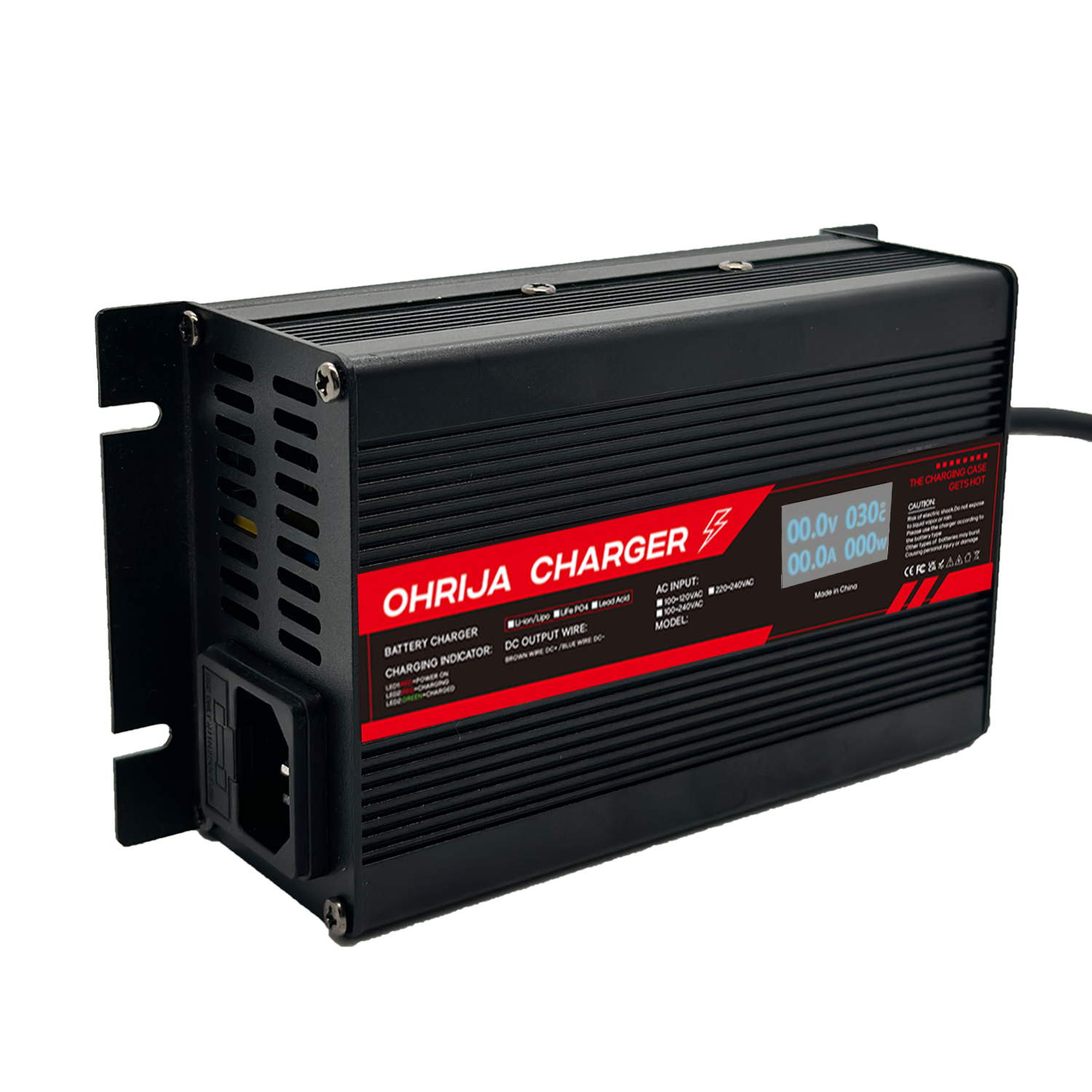 OHRIJA 180W LCD LiFePO4 Battery Charger | Wide AC Input, Optional EU/US/UK/AU Plugs & Multiple Custom DC Output Connectors 5 300W带显7
