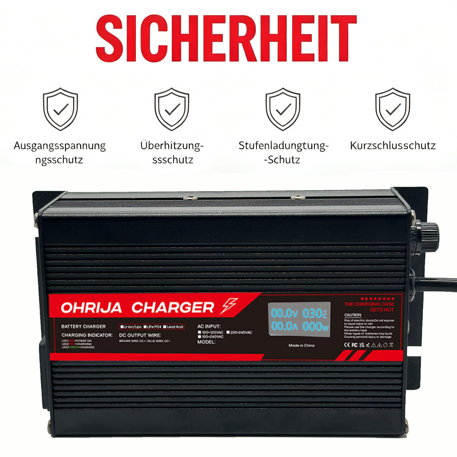 OHRIJA 180W LCD LiFePO4 Battery Charger | Wide AC Input, Optional EU/US/UK/AU Plugs & Multiple Custom DC Output Connectors 13 300带显1