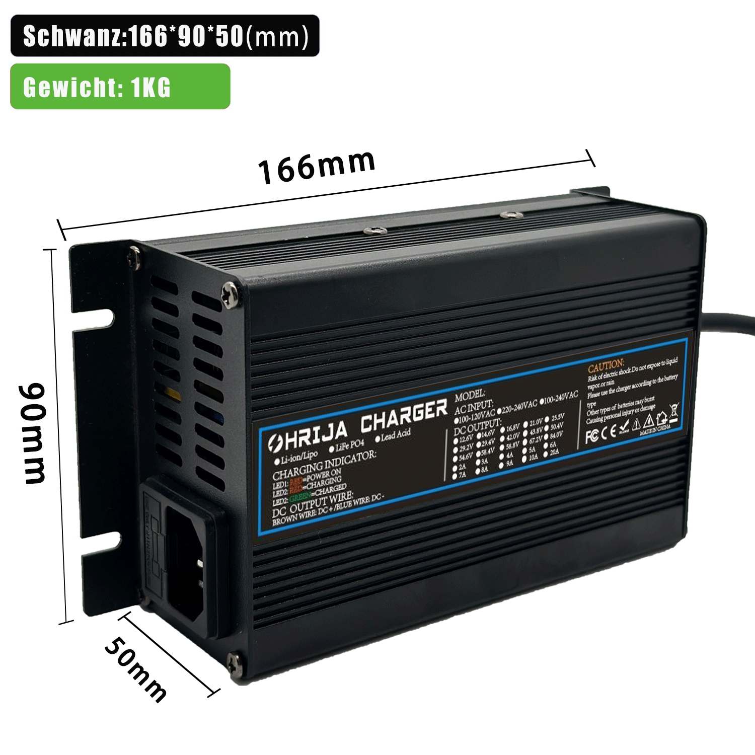OHRIJA 180W LiFePO4 Battery Charger | Wide AC Input, Optional EU/US/UK/AU Plugs & Multiple Custom DC Output Connectors 2 4 1