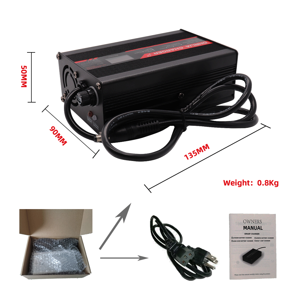 OHRIJA 54.6V 2A 2.5A 3A Lithium Battery Charger with LCD Digital Display | 48V 13S Li-ion Battery Pack CC CV Smart Charger 7 5 2